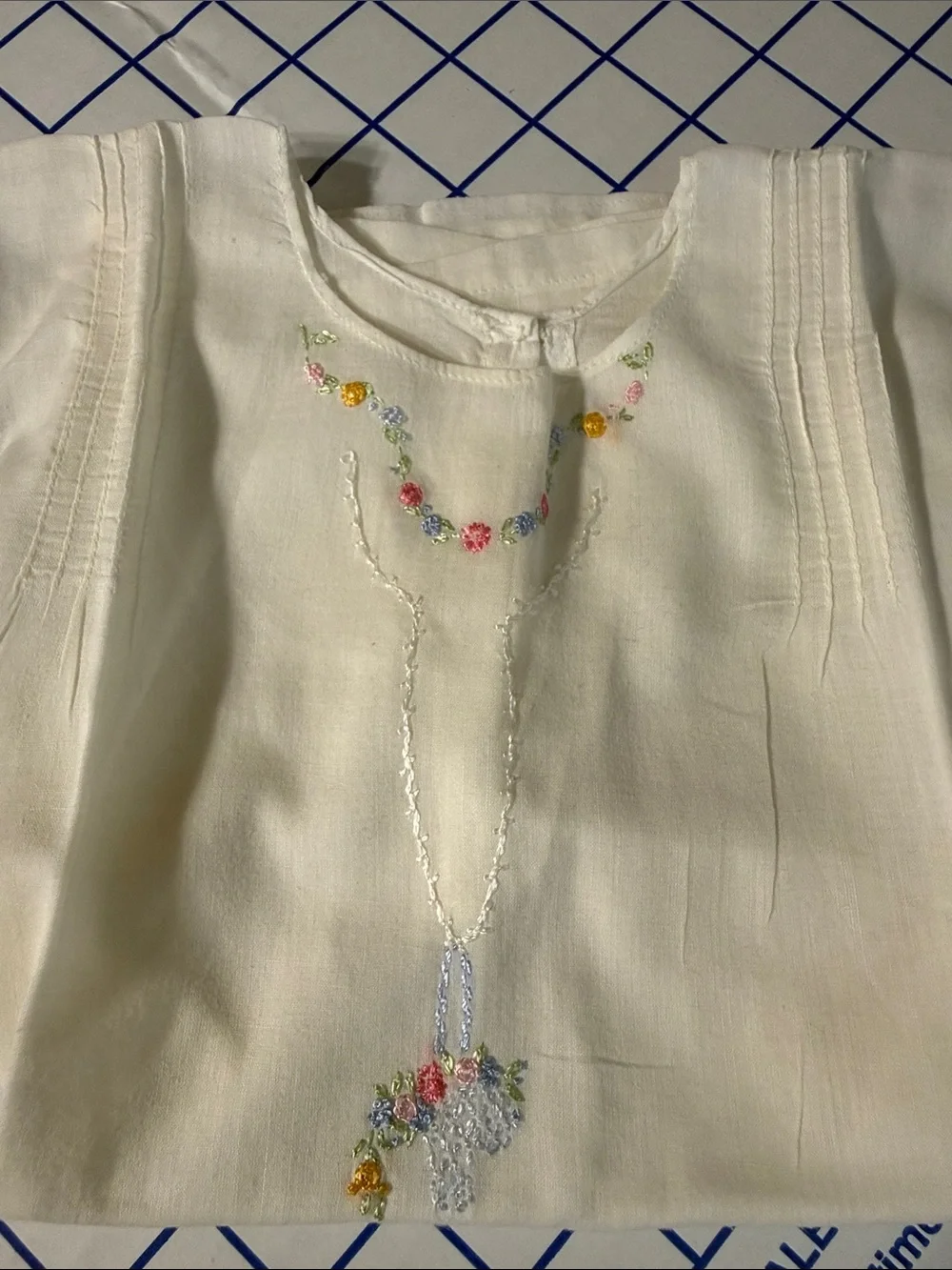 Antique c1920s Handmade Baby Shirt Hand Embroidered Flower Basket Heirloom
